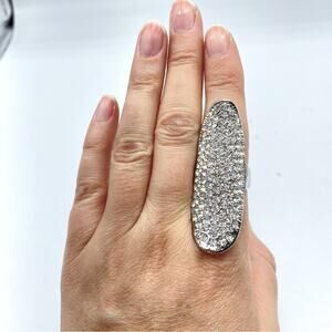 Silver Tone Rhinestone Large Statement Ring Size 8